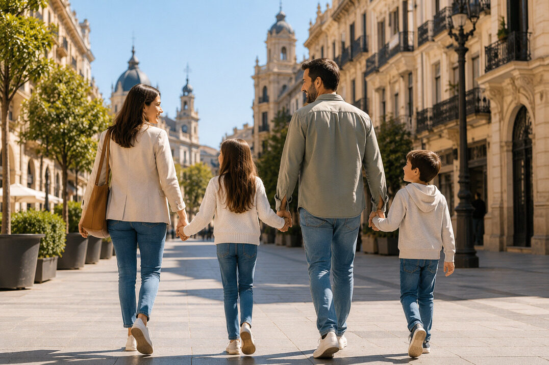 Familia caminando por una ciudad española